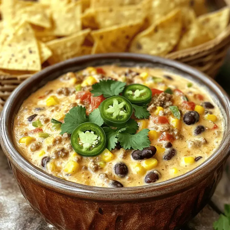 To make the best cowboy queso, you need rich and bold ingredients. Start with ground beef. It adds a hearty base. I love using a good blend of cheeses. You can’t go wrong with sharp cheddar and cream cheese. These cheeses melt well and give a creamy texture.