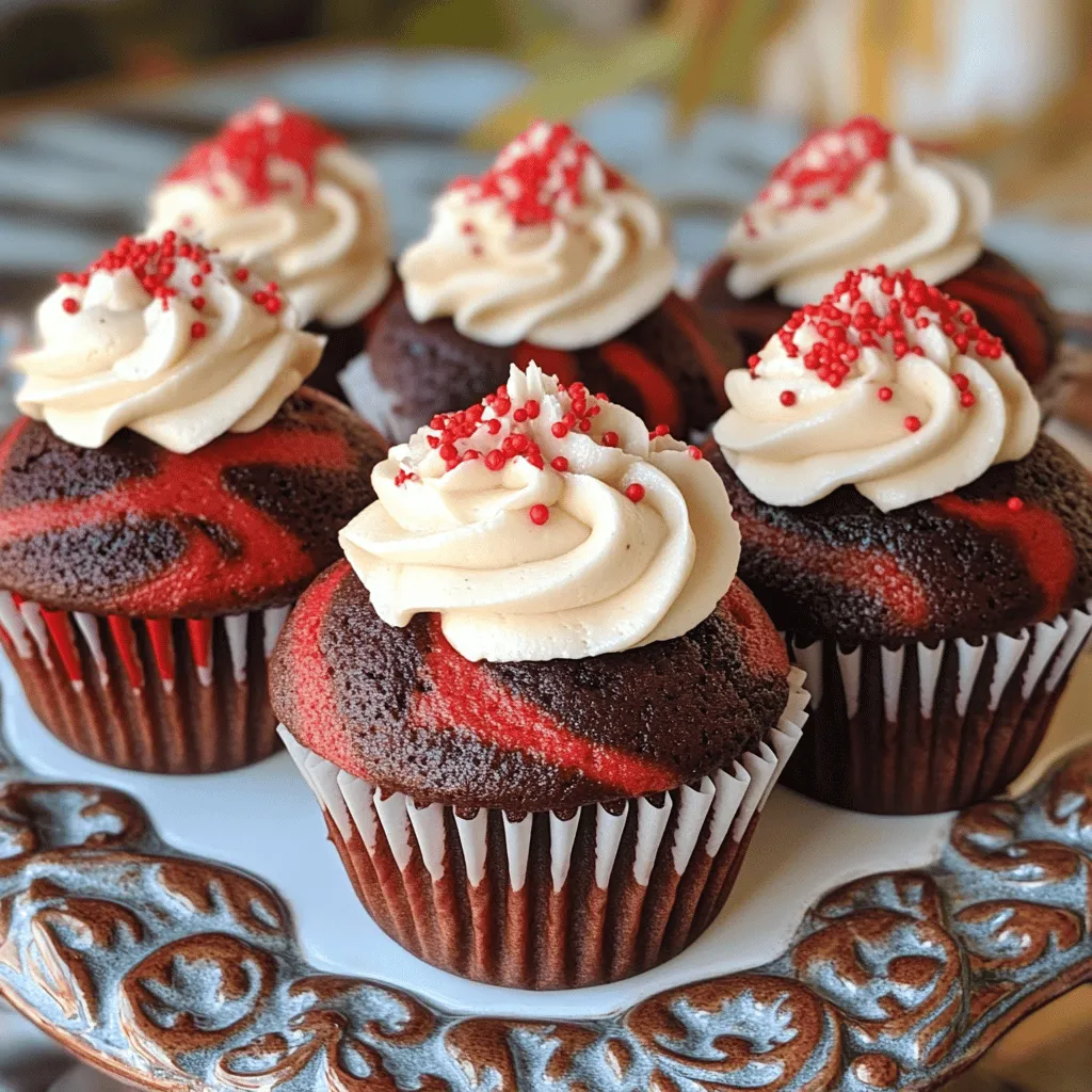 Red velvet marble cupcakes are a fun twist on the classic red velvet cake. They mix rich red velvet and delicious cream cheese in one bite. You get a taste of both flavors in every cupcake. This makes them a unique cupcake flavor that stands out at any gathering.