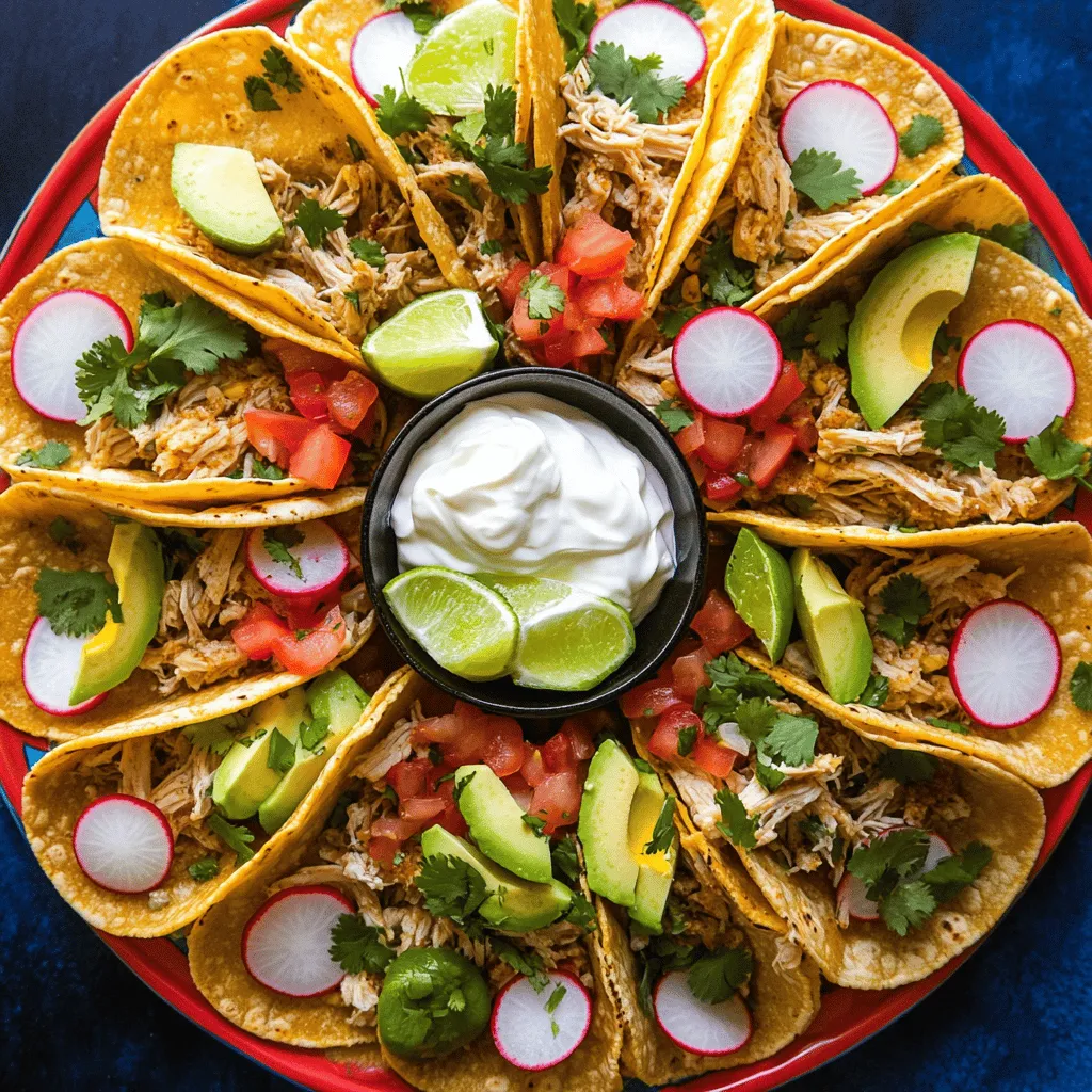 To make slow cooker chicken tacos, you need simple, fresh chicken taco ingredients. The main item is 2 lbs of boneless, skinless chicken thighs. These thighs stay juicy during cooking. Next, you need 1 cup of chicken broth to add moisture.