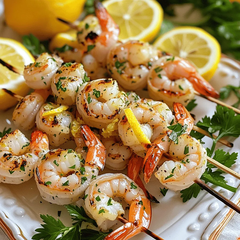 To make a great lemon herb grilled shrimp recipe, you need fresh ingredients. The star of this dish is the shrimp. Use one pound of large shrimp, peeled and deveined. Fresh shrimp gives the best taste and texture.