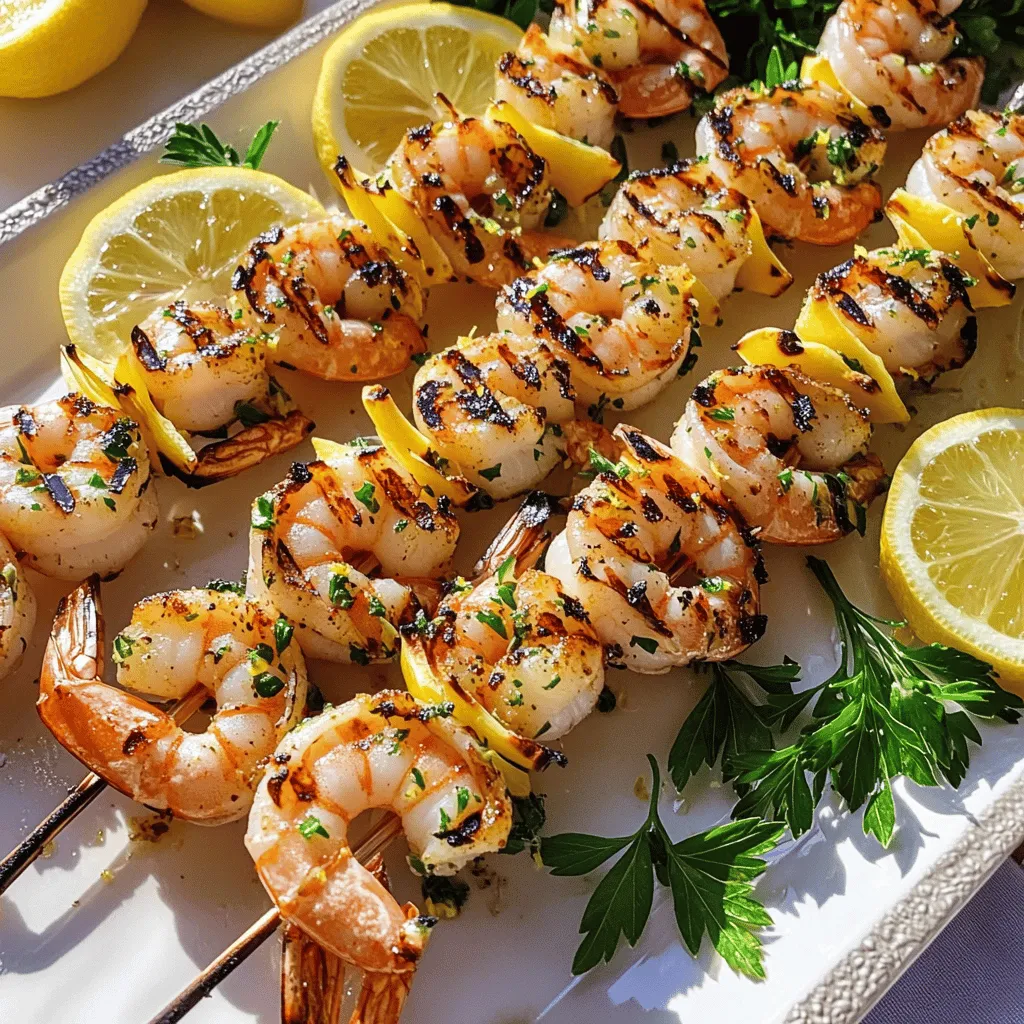 To make a great lemon herb grilled shrimp recipe, you need fresh ingredients. The star of this dish is the shrimp. Use one pound of large shrimp, peeled and deveined. Fresh shrimp gives the best taste and texture.