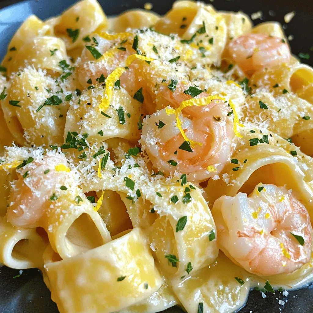 To make champagne shrimp pasta, you need a few key ingredients. First, you need 8 oz of fettuccine pasta. This pasta holds the sauce well and adds a nice texture. Next, 1 lb of large shrimp, peeled and deveined, brings a sweet flavor.