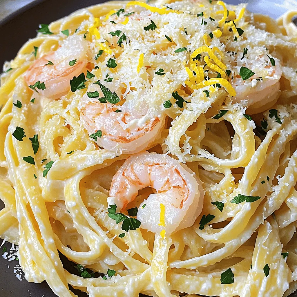 To make champagne shrimp pasta, you need a few key ingredients. First, you need 8 oz of fettuccine pasta. This pasta holds the sauce well and adds a nice texture. Next, 1 lb of large shrimp, peeled and deveined, brings a sweet flavor.