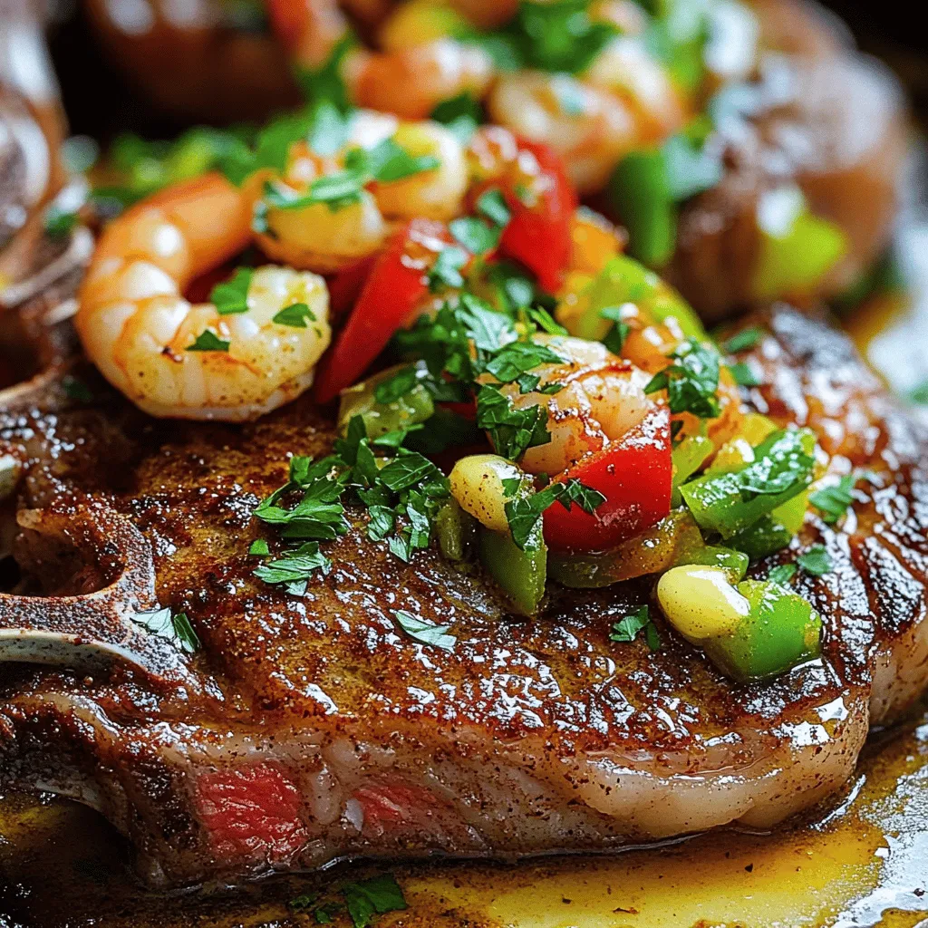 For a great steak with Cajun shrimp recipe, you need a few key items. First, get two ribeye steaks, about an inch thick. Ribeye gives a rich flavor and nice marbling. You will also need one pound of large shrimp, peeled and deveined. They add a sweet and juicy touch to the dish.