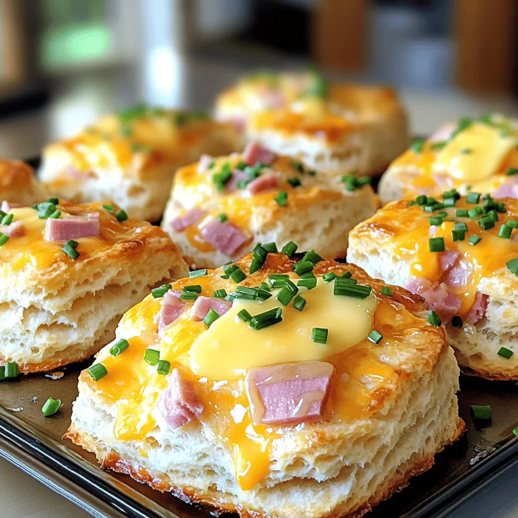 To make ham and cheese butter swim biscuits, you need a few key ingredients. Start with 2 cups of all-purpose flour. This gives the biscuits their structure. You also need 1 tablespoon of baking powder to help them rise. A teaspoon of salt adds flavor, while half a teaspoon of garlic powder gives a nice kick. For the tasty part, use ½ cup of shredded sharp cheddar cheese and ½ cup of diced cooked ham. Don’t forget 1 cup of milk and ½ cup of melted unsalted butter. These help keep the biscuits moist and rich.