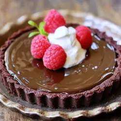 To create a delicious dark chocolate tart, you need a few key ingredients. First, let's talk about the tart shell. The main ingredients include all-purpose flour, cocoa powder, powdered sugar, salt, unsalted butter, egg yolk, and cold water. These form a rich, crumbly base that pairs well with dark chocolate.