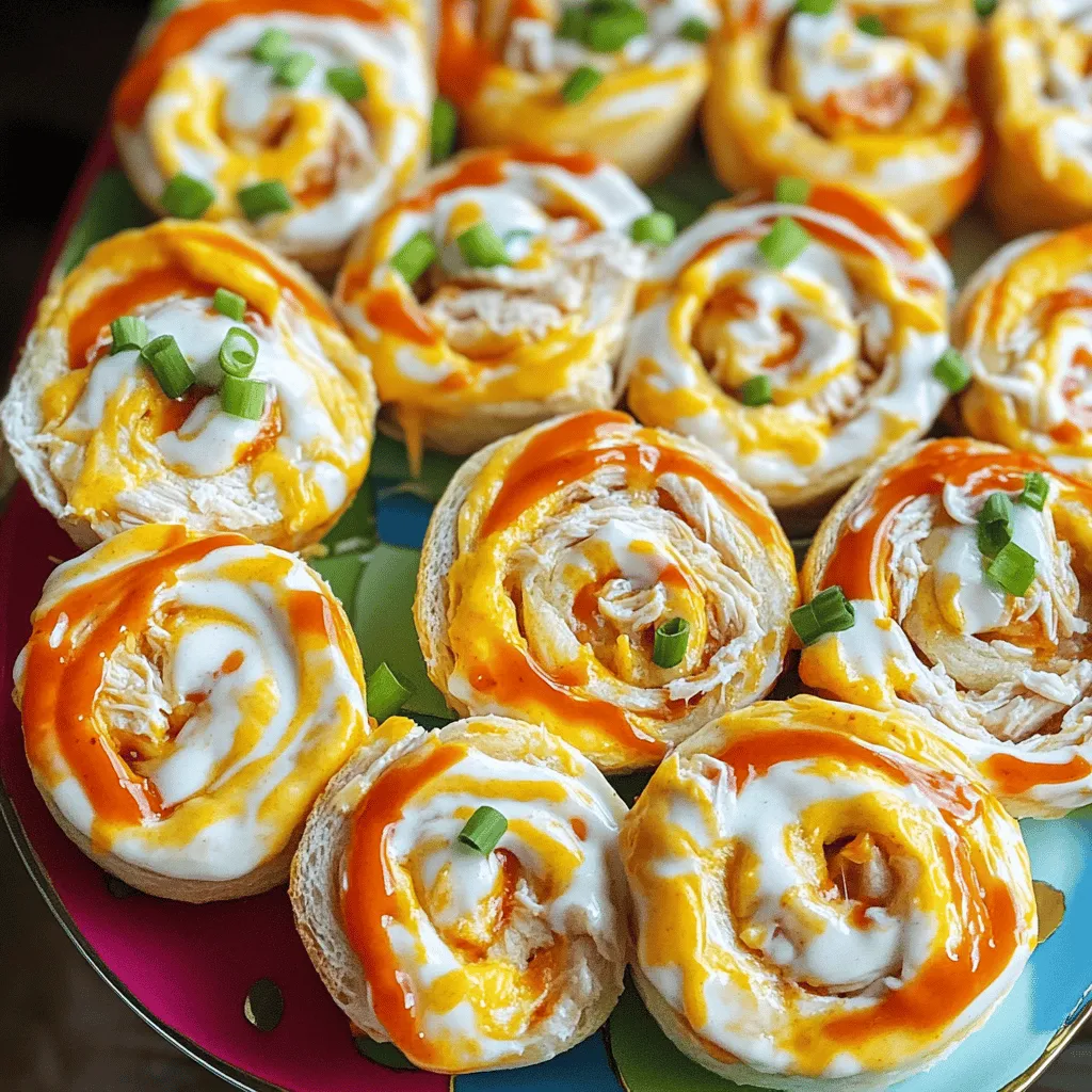 Buffalo chicken pinwheels are a tasty and fun snack. They combine shredded chicken with creamy ranch and spicy buffalo sauce. You wrap this mixture in tortillas and slice them into bite-sized pieces. This dish is great for sharing at parties or game days.