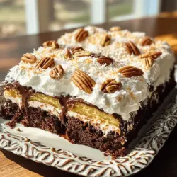 To make a delicious German chocolate poke cake, you need some key ingredients. First, you will need a box of German chocolate cake mix. This mix gives the cake its rich chocolate flavor. Next, use water, vegetable oil, and three large eggs to prepare the cake batter.
