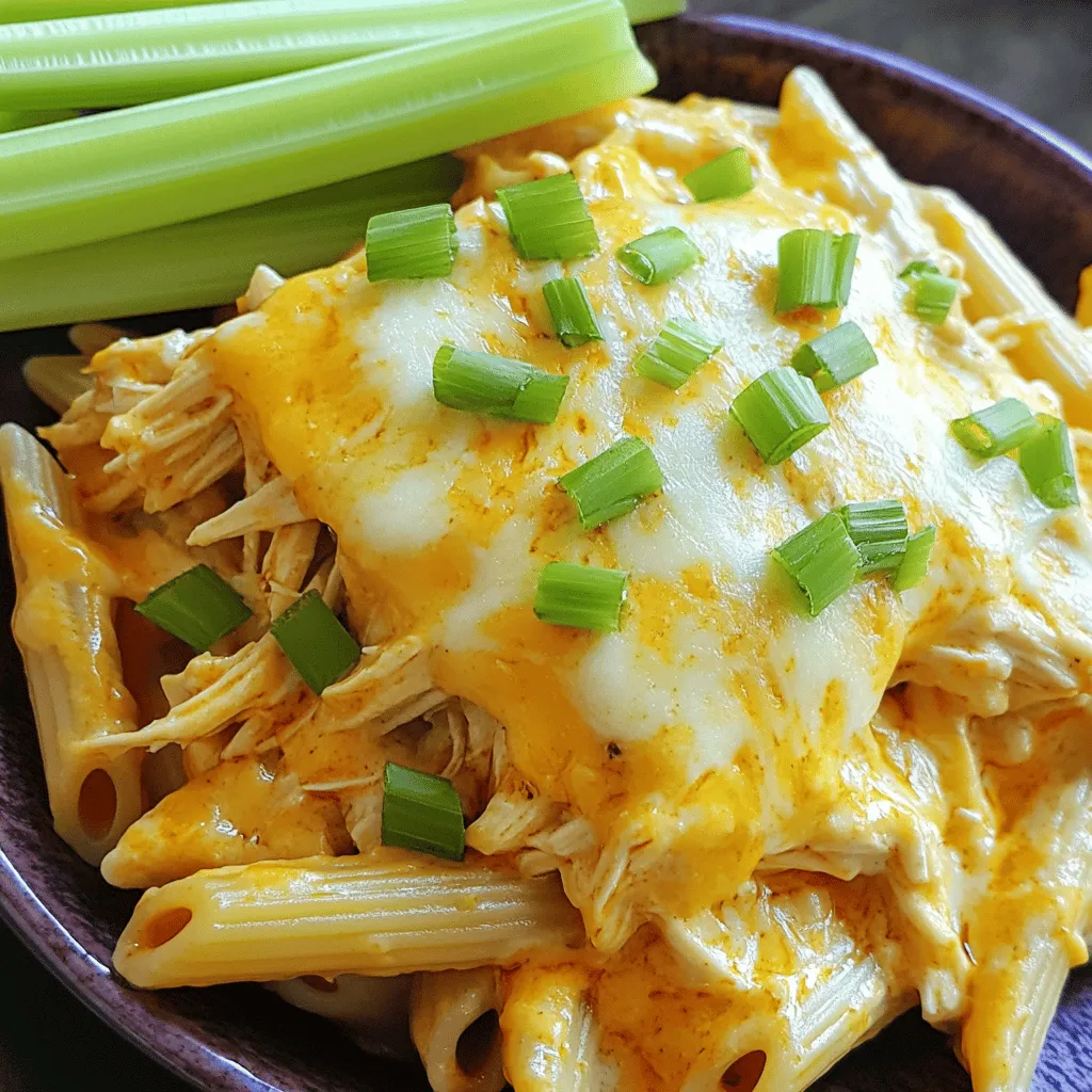 To make a great crock pot buffalo chicken pasta, I pick fresh and tasty ingredients. Here’s what you need: