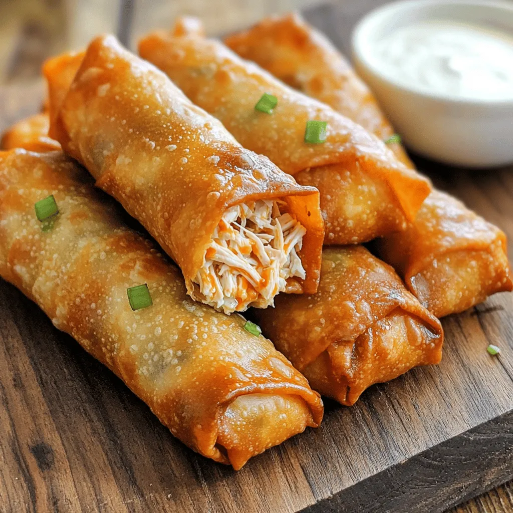 Buffalo chicken egg rolls are a tasty twist on a classic. They are crispy rolls filled with spicy buffalo chicken, cheese, and green onions. This mix creates a burst of flavor in each bite. You can serve them as an appetizer or a snack. They are perfect for parties, game days, or cozy nights in.