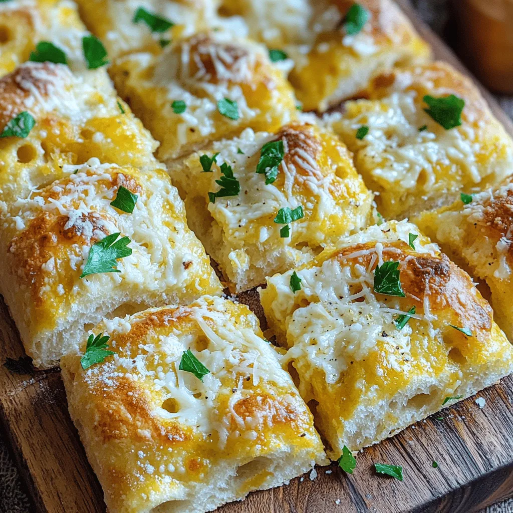 To make focaccia cheesy garlic bread, you need simple ingredients. Here’s what to gather: