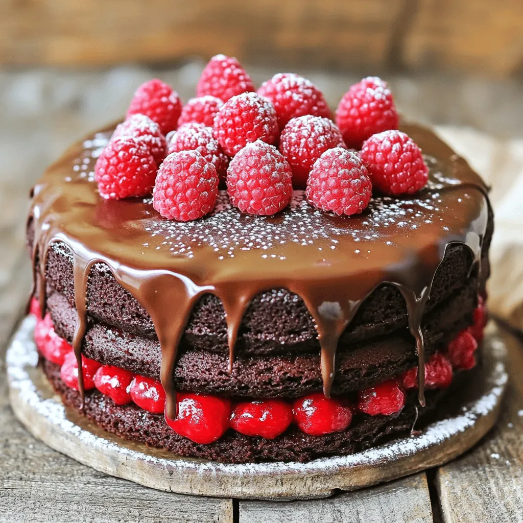 The key ingredients for a chocolate raspberry cake include all-purpose flour, sugar, cocoa powder, and fresh raspberries. These items work together to create a rich, moist cake with a burst of fruity flavor.