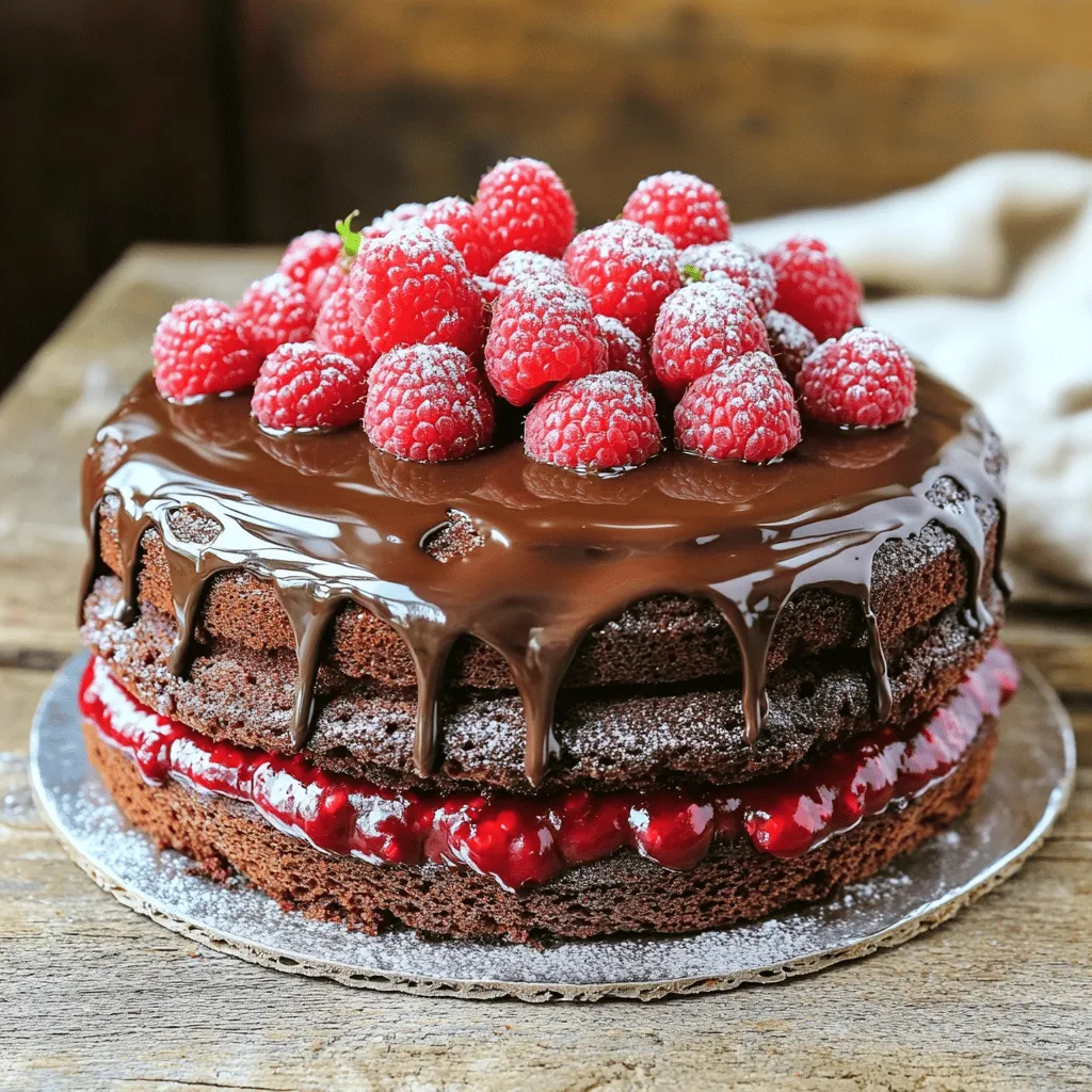 The key ingredients for a chocolate raspberry cake include all-purpose flour, sugar, cocoa powder, and fresh raspberries. These items work together to create a rich, moist cake with a burst of fruity flavor.