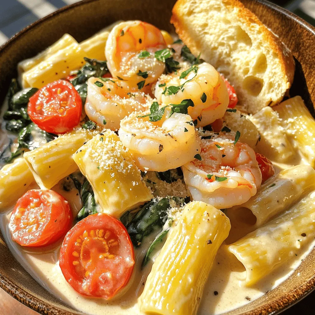 The main ingredients for a tasty shrimp ziti recipe include ziti pasta, fresh shrimp, and cream. You need 12 oz of ziti pasta. This pasta holds sauce well and adds a nice bite. A pound of large shrimp makes the dish special. Using fresh shrimp gives the best taste and texture.