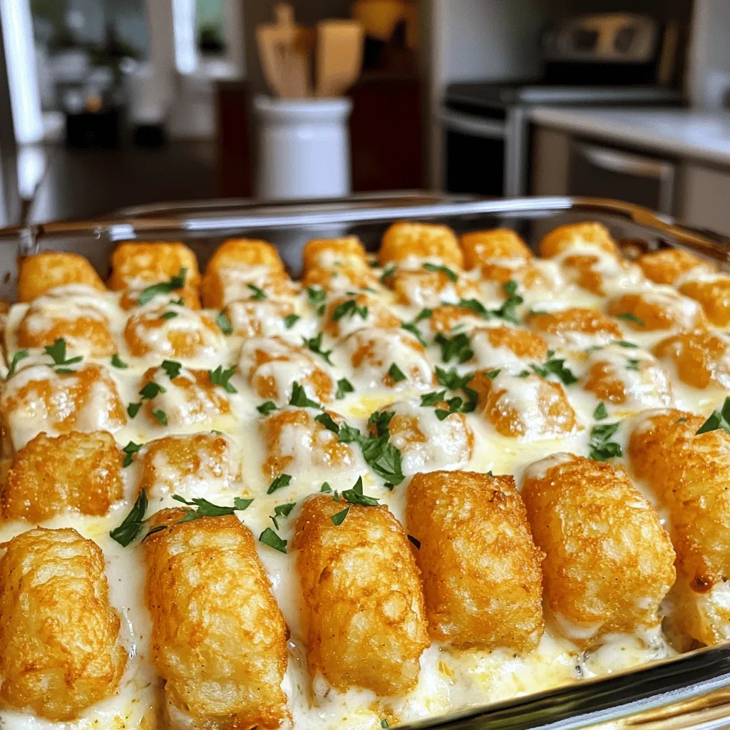 The key to a great savory creamy chicken Alfredo tater tot casserole lies in its ingredients. Each one plays a vital role in delivering the rich flavors you crave.