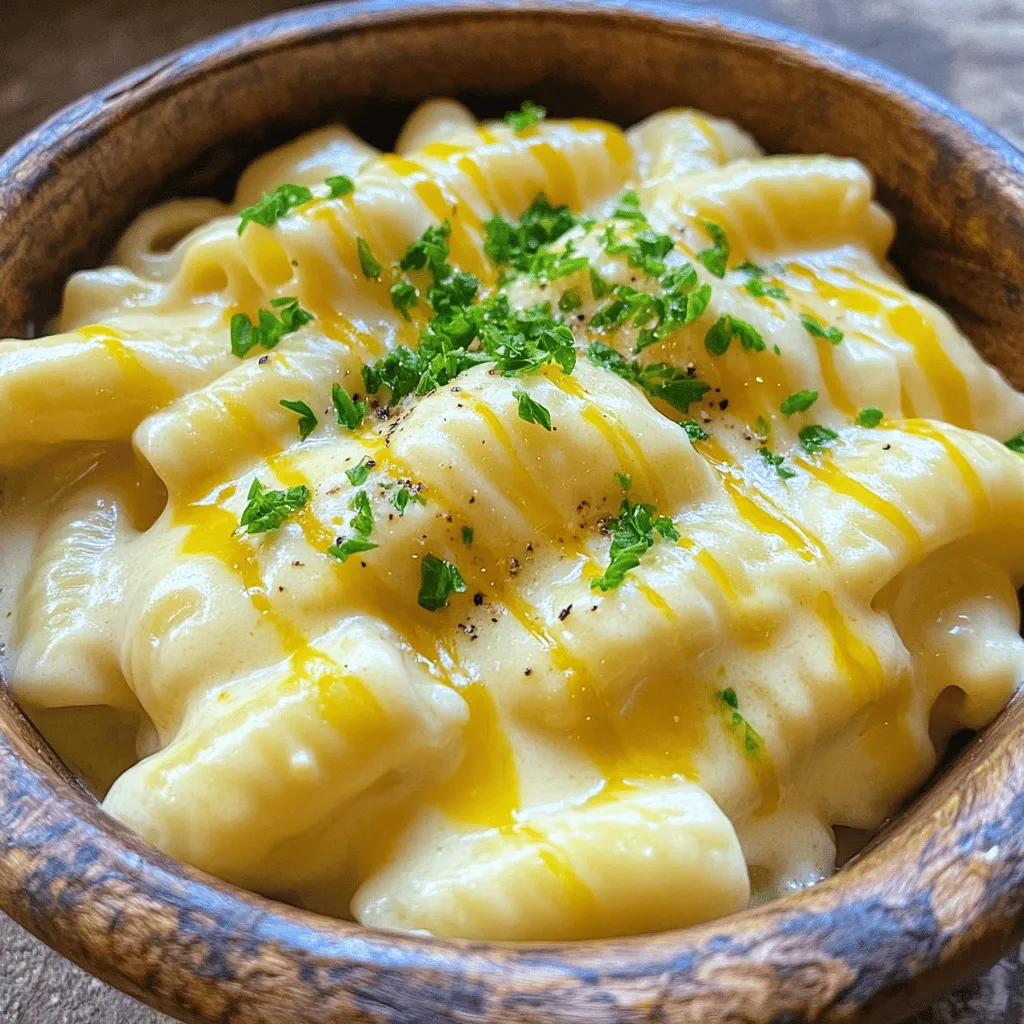 To make a great Instant Pot Mac & Cheese recipe, you need a few key ingredients. The base of this dish is <strong>8 ounces of elbow macaroni</strong>. This pasta holds the cheese sauce well and cooks perfectly in the Instant Pot.” /></p>
</p>
<h2>What Are Some Tips for Perfecting Your Instant Pot Mac & Cheese?</h2>
</p>
<p>When making Instant Pot mac and cheese, small details matter. Here are some tips to help you succeed.</p>
</p>
<h3>What common mistakes should you avoid while cooking?</h3>
</p>
<p>One common mistake is using too much liquid. Stick to the broth amount in the recipe. If you add more, your dish may turn out soupy. Another mistake is not stirring the pasta well. Ensure the macaroni is fully submerged in the liquid. This helps it cook evenly.</p>
</p>
<h3>How do cooking times affect the creaminess of the dish?</h3>
</p>
<p>Cooking time plays a big role in creaminess. If you cook the pasta too long, it can become mushy. For the best texture, set your Instant Pot to four minutes. This timing is perfect for al dente pasta. You can always let it sit on warm for a bit to thicken.</p>
</p>
<h3>What are the best ways to thicken your mac and cheese?</h3>
</p>
<p>To thicken your mac and cheese, add cream cheese or more cheese. These ingredients give a rich, creamy texture. You can also let the dish sit on the warm setting for a few minutes. This helps to thicken the sauce without making it too dry. If you want a thicker sauce, use less broth next time.</p>
</p>
<p>Follow these tips for a perfect bowl of creamy mac and cheese. For the complete recipe, check out the Full Recipe section.</p>
</p>
<h2>How Can You Make Variations of Instant Pot Mac & Cheese?</h2>
</p>
<p>You can make many fun mac and cheese variations. Popular twist ideas include adding spices or unique cheeses. For a vegan mac and cheese, use cashew cream or nutritional yeast instead of dairy. You can also swap traditional pasta for gluten-free pasta. This way, anyone can enjoy this dish.</p>
</p>
<p>To incorporate vegetables, try adding broccoli, spinach, or tomatoes. These add color and nutrients. You can also mix in proteins like cooked chicken, bacon, or shrimp. This makes your mac and cheese a full meal.</p>
</p>
<p>International variations can be fun to explore. For instance, a Mexican twist could use pepper jack cheese and jalapeños. You might also try a Mediterranean version with feta and olives. Each variation brings a new taste to the table.</p>
</p>
<p>For the complete recipe, check the Full Recipe link provided.</p>
</p>
<p><img decoding=