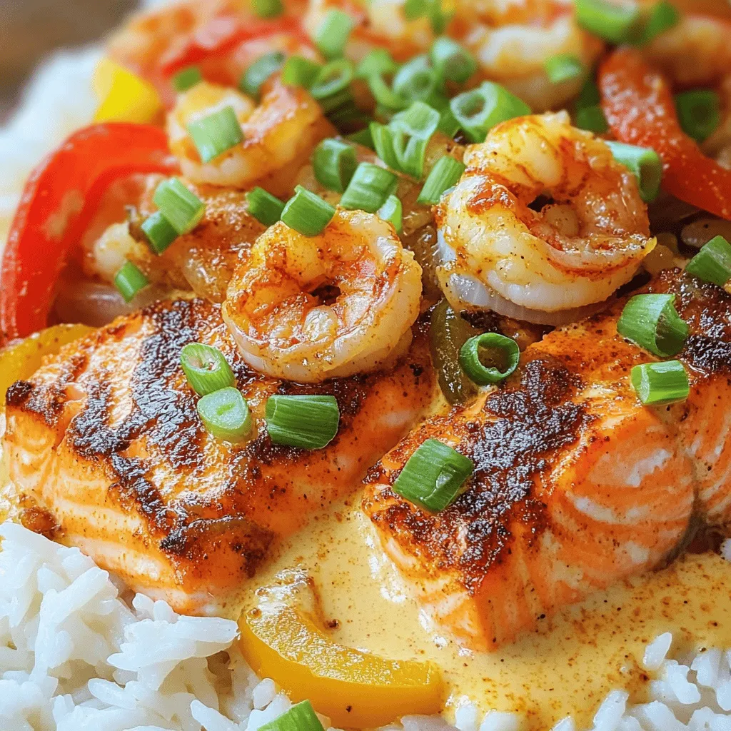 For a great Cajun creamy salmon recipe, you need fresh seafood and vibrant veggies. I use two salmon fillets, each about six ounces. They should be firm and bright. For the shrimp, I choose eight ounces of large shrimp, peeled and deveined. Fresh shrimp adds texture and taste.