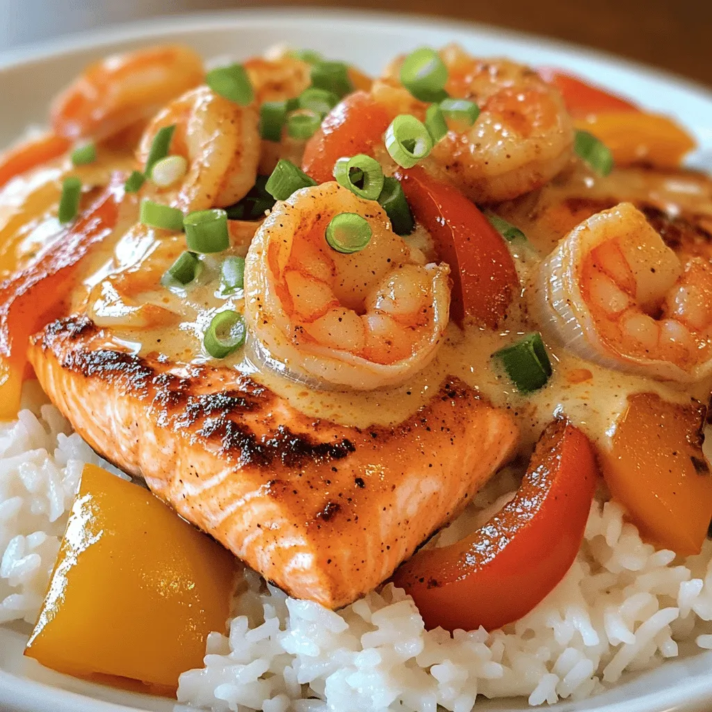 For a great Cajun creamy salmon recipe, you need fresh seafood and vibrant veggies. I use two salmon fillets, each about six ounces. They should be firm and bright. For the shrimp, I choose eight ounces of large shrimp, peeled and deveined. Fresh shrimp adds texture and taste.