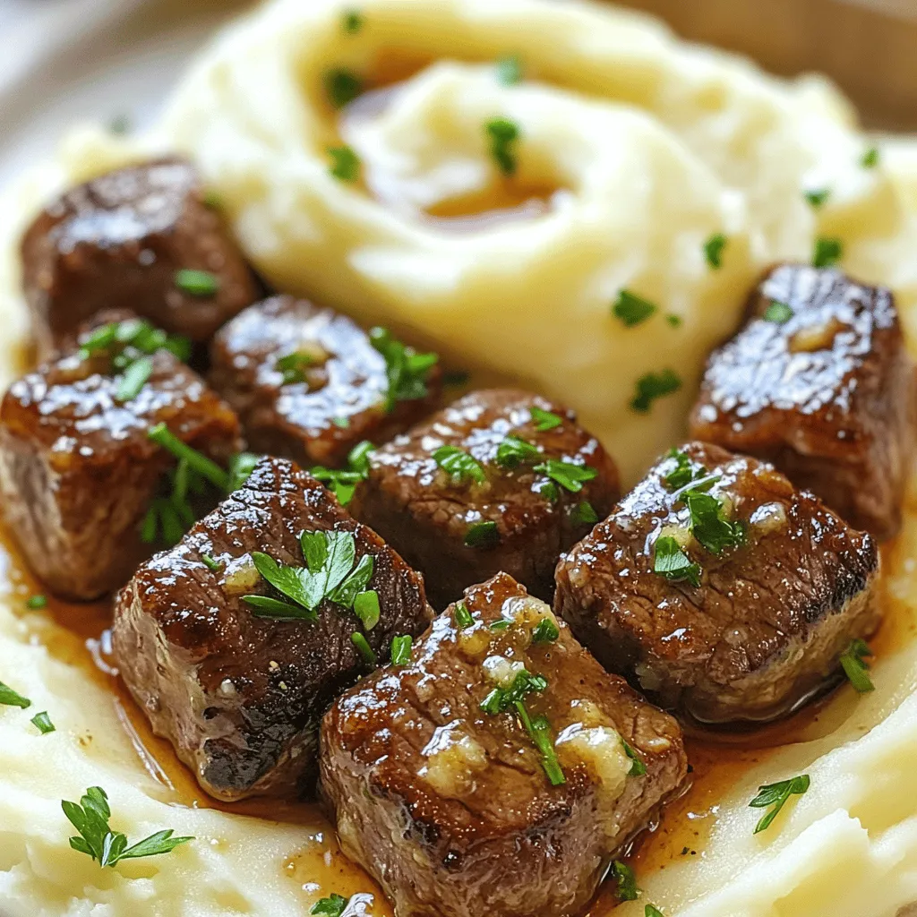 To make garlic butter steak bites and mash, you need a few key ingredients. First, choose 1 pound of beef sirloin. This cut works best for steak bites. It cooks quickly and stays tender.