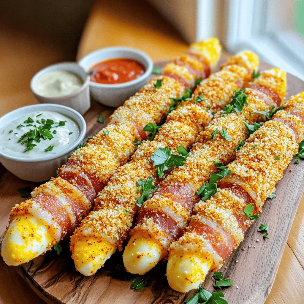 To make Nashville hot bacon-wrapped mozzarella sticks, you need a few key ingredients. First, grab 12 mozzarella sticks. These are the stars of the show. Next, you'll need 12 slices of bacon, which adds flavor and crunch. For the breading, collect 1 cup of all-purpose flour, 2 large eggs (beaten), and 1 cup of panko breadcrumbs.
