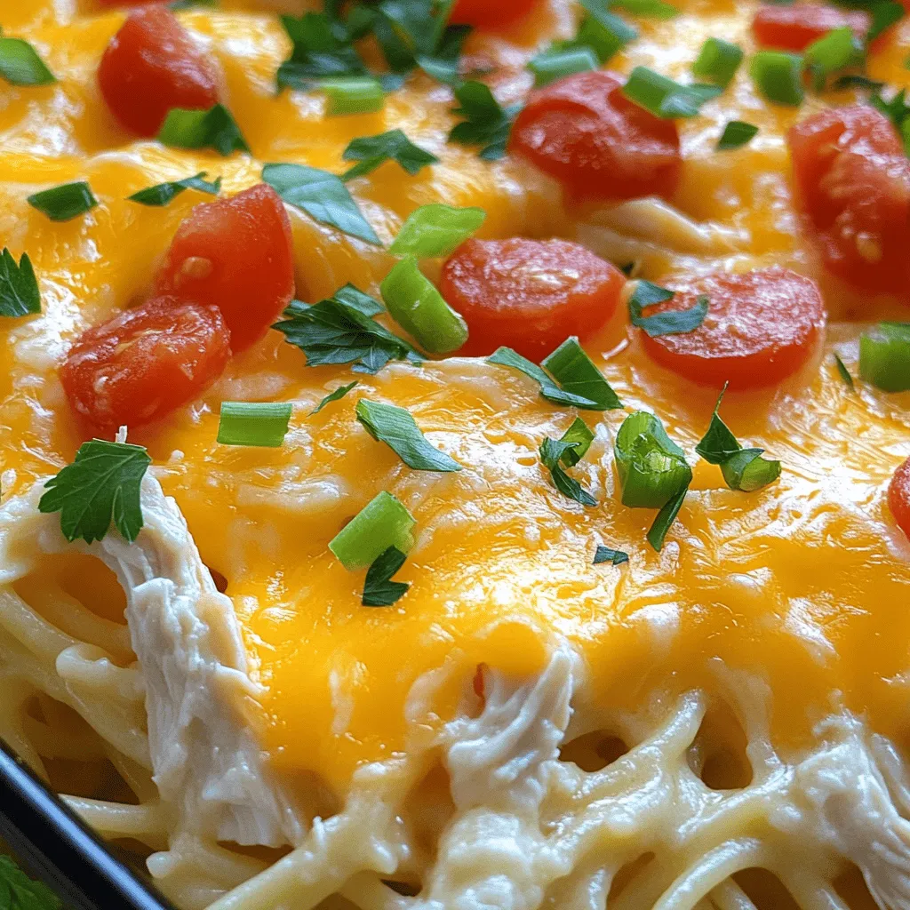To make a great Monterey Chicken Spaghetti Bake, you need simple ingredients. The base includes 8 ounces of spaghetti and 2 cups of cooked chicken. The chicken should be shredded to mix well with the pasta. You will also need a can of cream of chicken soup and 1 cup of milk. This gives the dish a creamy texture that makes it comforting.