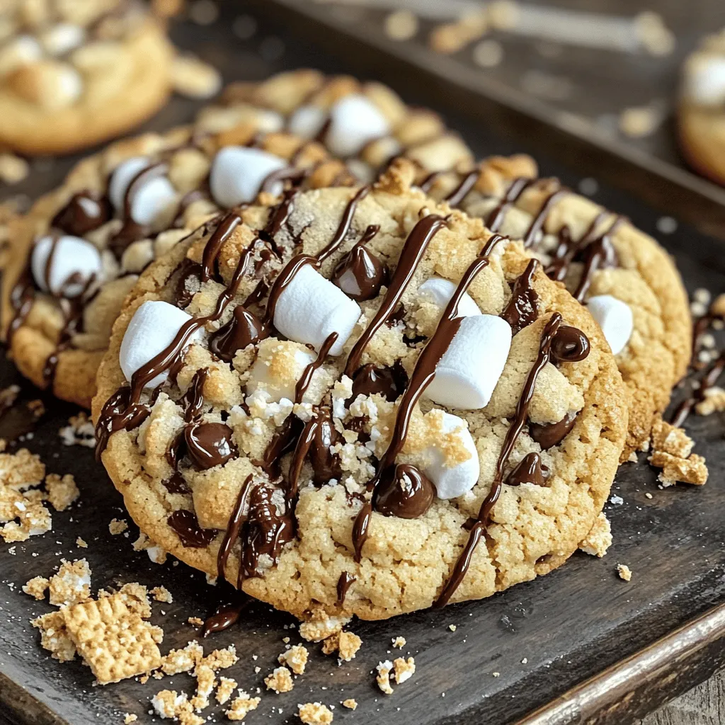 To make s'mores cookies, you need a few key ingredients. The main ones are unsalted butter, brown sugar, granulated sugar, an egg, and vanilla extract. You also need all-purpose flour, baking soda, salt, chocolate chips, mini marshmallows, and crushed graham crackers. These ingredients create a rich, chewy cookie with that classic s'mores taste.
