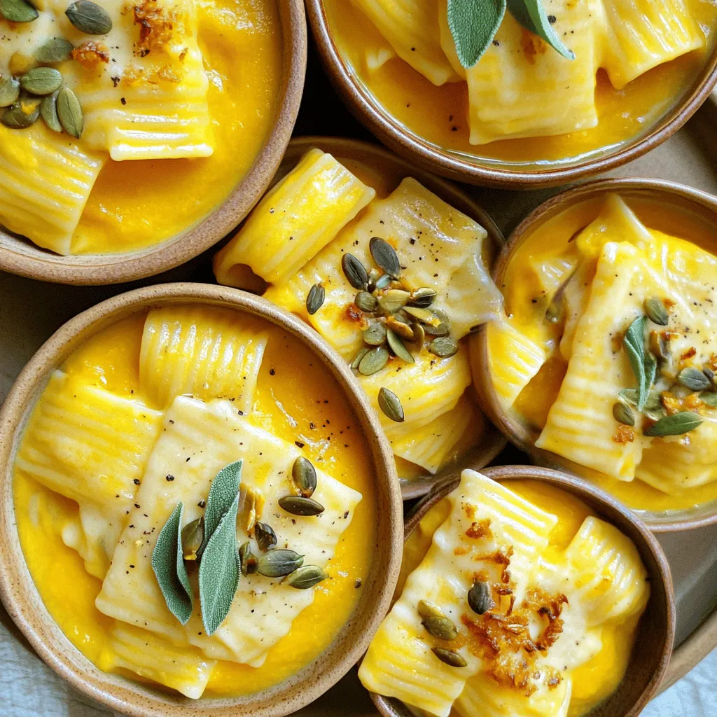Pumpkin and Gruyere rigatoni needs a few simple ingredients. First, you will need rigatoni pasta. It holds sauce well and gives a nice bite. Next, pumpkin puree is a star in this dish. I prefer using canned pumpkin for ease, but homemade works great too.