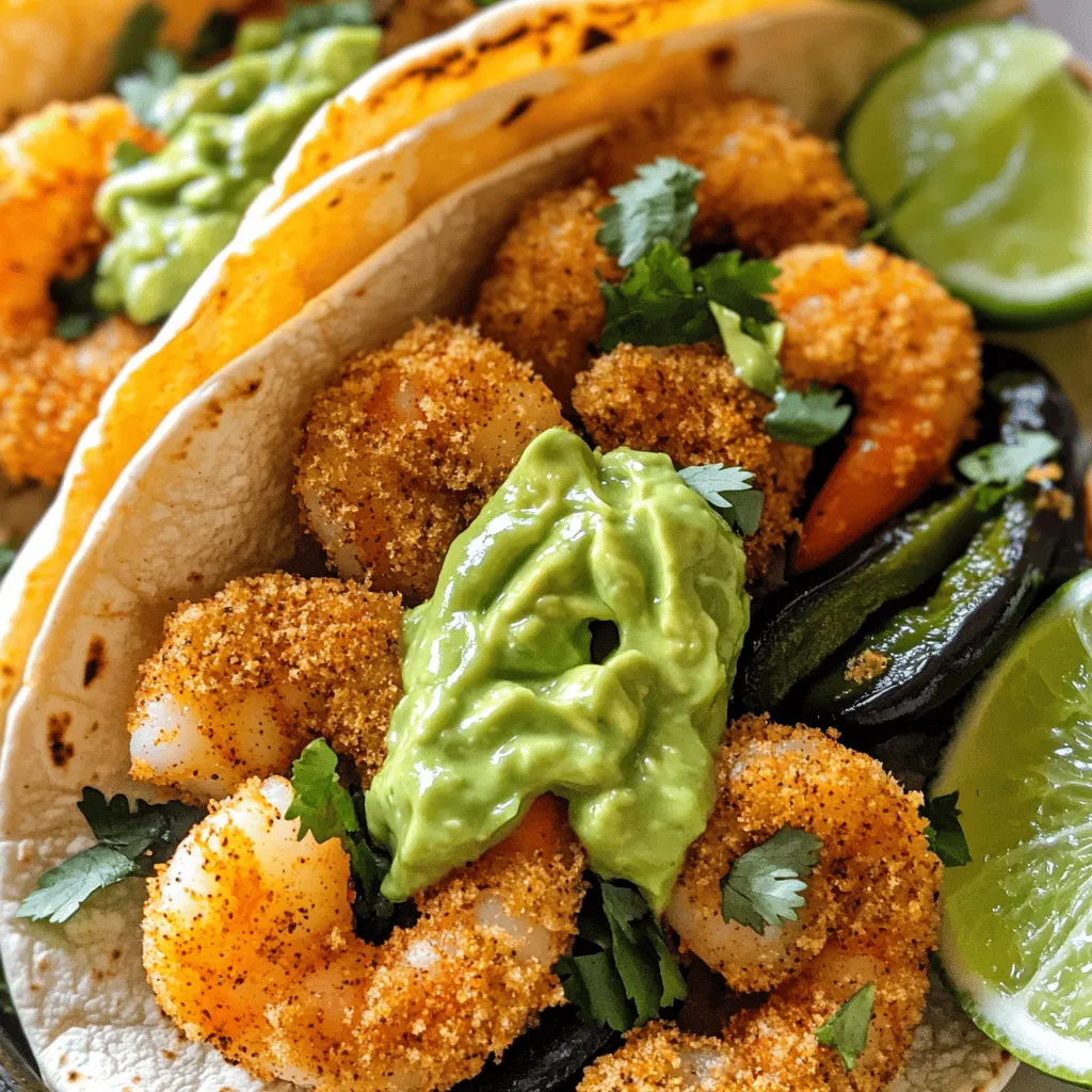 Crispy shrimp tacos start with fresh ingredients. The main star is shrimp, which should be large, peeled, and deveined. I love using one pound of shrimp for a hearty meal. Marinating the shrimp in buttermilk makes it tender and adds flavor.