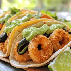 Crispy shrimp tacos start with fresh ingredients. The main star is shrimp, which should be large, peeled, and deveined. I love using one pound of shrimp for a hearty meal. Marinating the shrimp in buttermilk makes it tender and adds flavor.