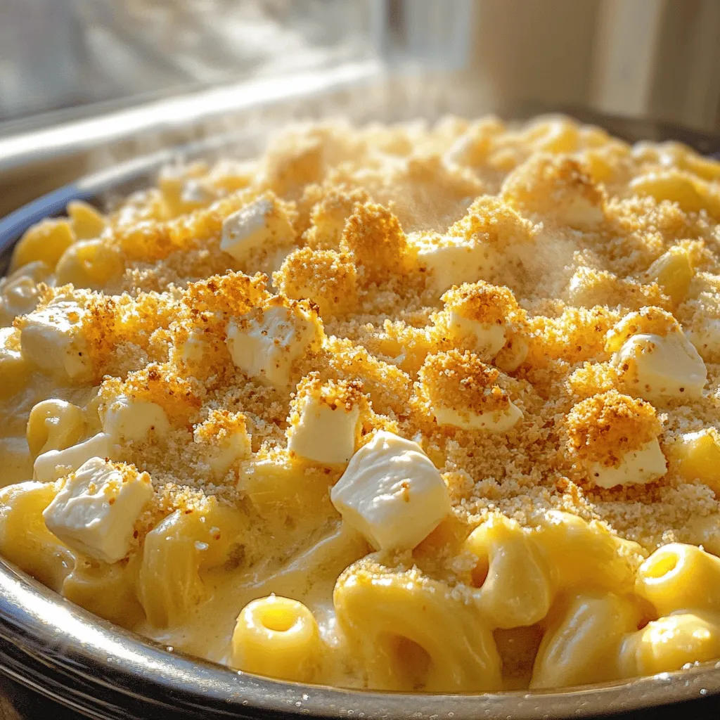 For a great Crock Pot Mac & Cheese recipe, you need simple ingredients. Start with <strong>2 cups of elbow macaroni</strong>. This pasta shape holds cheese well. Next, use <strong>4 cups of sharp cheddar cheese</strong>, shredded. It gives a bold flavor. Add <strong>1 cup of mozzarella cheese</strong> for creaminess. <strong>1 cup of cubed cream cheese</strong> adds richness.” /></p>
</p>
<h2>What Variations Can You Try with Mac and Cheese?</h2>
</p>
<p>You can do so much with mac and cheese! One fun option is mac and cheese with bacon. Just cook some crispy bacon and mix it in before serving. The smoky flavor adds a nice touch.</p>
</p>
<p>Vegetarian mac and cheese is also a great idea. You can use veggies like spinach, broccoli, or bell peppers. This adds color and boosts nutrition. It’s a tasty way to enjoy comfort food without meat.</p>
</p>
<p>Want to try something creamy? Mac and cheese with cream cheese works wonders. Just add cubed cream cheese to your mix. It gives a rich texture that melts in your mouth.</p>
</p>
<h3>How Can You Make Your Mac and Cheese Gluten-Free?</h3>
</p>
<p>To make gluten-free mac and cheese, use gluten-free pasta. Many brands offer options that taste great. You can follow the same steps in the Full Recipe, just swap the pasta. It’s that easy!</p>
</p>
<h3>Which Proteins Can Be Added for a Heartier Meal?</h3>
</p>
<p>You can add proteins like chicken, shrimp, or ground beef. Cook the protein first, then mix it in with the cheese. This makes your meal more filling and adds flavor.</p>
</p>
<p>Adding cooked sausage can also give it a spicy kick. Just slice it up and stir it in. Each protein choice gives a different taste, so choose what you like best.</p>
</p>
<h3>How to Create Unique Flavor Profiles with Different Ingredients?</h3>
</p>
<p>To create unique flavors, think about spices and herbs. Adding a pinch of cayenne pepper can spice things up. You can also use fresh herbs like basil or parsley for freshness.</p>
</p>
<p>Experiment with different cheeses too! Try gouda or pepper jack for a twist. Each cheese adds its own character to the dish. Don’t be afraid to mix and match!</p>
</p>
<h2>How Can You Serve and Enjoy Your Crock Pot Mac & Cheese?</h2>
</p>
<p>You can serve your Crock Pot mac and cheese in many fun ways. First, think about side dishes. A fresh salad is a great choice. Try a light green salad with a tangy dressing. Steamed veggies, like broccoli or green beans, also pair well. They add color and nutrition to your meal.</p>
</p>
<p>Leftovers can be exciting too! Instead of just reheating, mix in extras. Add cooked bacon or diced chicken for protein. You can also stir in some hot sauce for spice. This way, your mac and cheese feels fresh even the next day.</p>
</p>
<p>When you entertain, think about pairings. Serve your mac and cheese with garlic bread for a cozy vibe. A crisp white wine can enhance the flavors. For a casual gathering, set up a topping bar. Offer options like crispy bacon, jalapeños, or chopped herbs. This makes it fun for guests to create their own dish.</p>
</p>
<p>Always remember, serving mac and cheese is about making it special. Whether it’s a family meal or a gathering, you can make it delightful! For more details on the recipe, check the Full Recipe.</p>
</p>
<p><img decoding=