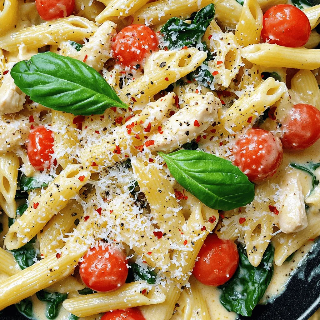 What key ingredients are needed for this recipe? To make Instant Pot Tuscan Chicken Pasta, you need simple and fresh ingredients. Start with 1 pound of boneless, skinless chicken breasts. Cut them into bite-sized pieces for quick cooking. You will also need 2 tablespoons of olive oil for sautéing. For flavor, 3 cloves of minced garlic and 1 teaspoon of Italian seasoning are essential. Add a kick with 1/2 teaspoon of red pepper flakes, adjusting to your taste.