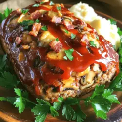 To make this delicious bacon mushroom swiss cheese meatloaf recipe, you need some key ingredients. First, gather 1 pound of ground beef and 1/2 pound of ground pork. The mix of meats gives great flavor and texture. Next, chop 1 cup of mushrooms and 1/4 cup of onion. You can use button or cremini mushrooms. Cook 1 cup of bacon until crispy and chop it up. You will also need 1 cup of shredded Swiss cheese, 1/2 cup of breadcrumbs, and 1/2 cup of milk. Don’t forget 2 cloves of minced garlic, 1 large egg, and 2 tablespoons of Worcestershire sauce. Finally, grab salt, pepper, and 1/4 cup of ketchup for topping.