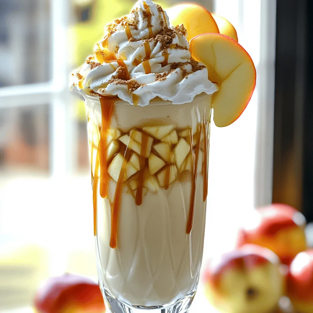 To make a caramel apple pie milkshake, you need a few key ingredients. First, use <strong>vanilla ice cream</strong>. It gives the shake a rich and creamy base. You will also need <strong>whole milk</strong>. This adds smoothness and helps blend the ingredients well.” /></p>
</p>
<h2>What variations can you try with the Caramel Apple Pie Milkshake?</h2>
</p>
<p>You can mix things up with your Caramel Apple Pie Milkshake in many fun ways. Here are some ideas to spark your creativity.</p>
</p>
<h3>Can you make it dairy-free or vegan-friendly?</h3>
</p>
<p>Yes, you can create a dairy-free or vegan version easily. Use coconut milk or almond milk instead of whole milk. For the ice cream, choose a dairy-free option made from coconut or cashew. This way, you keep the creamy texture while making it suitable for everyone.</p>
</p>
<h3>What flavor pairings can you experiment with?</h3>
</p>
<p>Consider adding different flavors to enhance your milkshake. Try mixing in a spoonful of vanilla extract for added richness. You can also use nutmeg or allspice along with cinnamon for a unique twist. If you like chocolate, add some chocolate syrup or cocoa powder. Each flavor adds a new layer to your drink.</p>
</p>
<h3>How can you incorporate different toppings or mix-ins?</h3>
</p>
<p>Toppings make your milkshake special. Besides whipped cream, you can add crushed nuts, chocolate chips, or caramel popcorn. Try adding a scoop of peanut butter for a nutty flavor. You can even sprinkle some cinnamon sugar on top for extra sweetness. These mix-ins will create a textural contrast that makes each sip exciting.</p>
</p>
<p>Feel free to adjust these ideas to your taste. The Caramel Apple Pie Milkshake is versatile, so enjoy making it your own! For the full recipe, check out the instructions above.</p>
</p>
<h2>How do you serve and present your Caramel Apple Pie Milkshake?</h2>
</p>
<p>To serve your Caramel Apple Pie Milkshake, start with fun glassware. You can use tall glasses or mason jars. These choices add a rustic look. The milkshake needs to shine, so clear glass works best.</p>
</p>
<p>Next, garnishes make a big impact. First, drizzle caramel sauce inside the glass before pouring in the milkshake. This creates a sweet surprise. Then, top the shake with whipped cream. Add a sprinkle of crushed graham crackers for crunch. Finish with a slice of apple on the rim. This looks tasty and inviting.</p>
</p>
<p>Pair your milkshake with snacks or desserts. Think of apple cider donuts or small pieces of pie. These treats enhance the whole experience. You could also serve some fresh apple slices on the side. They offer a nice contrast to the sweet shake.</p>
</p>
<p>For the best result, aim for a fun presentation. Your guests will love the look and taste of this creamy treat.</p>
</p>
<p><img decoding=