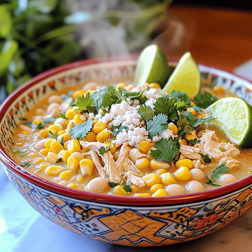 The key ingredients in Mexican street corn white chicken chili create a rich and tasty dish. This chili combines many flavors and textures.