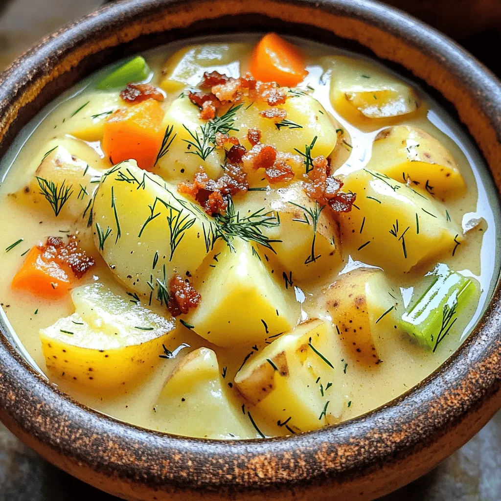 The key to a great Polish potato soup lies in its simple yet flavorful ingredients. We use Yukon Gold potatoes for their creaminess and rich taste. These potatoes blend well and add thickness to the soup.
