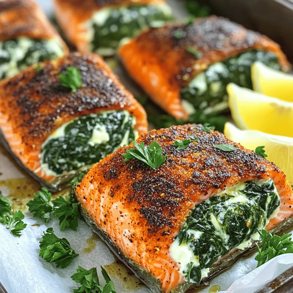 To make the blackened salmon recipe, you need fresh, simple ingredients. First, you need four salmon fillets, each about six ounces. Look for fillets that are firm and bright in color. Next, you’ll need two cups of fresh spinach. This gives the dish its vibrant green color and adds nutrients.