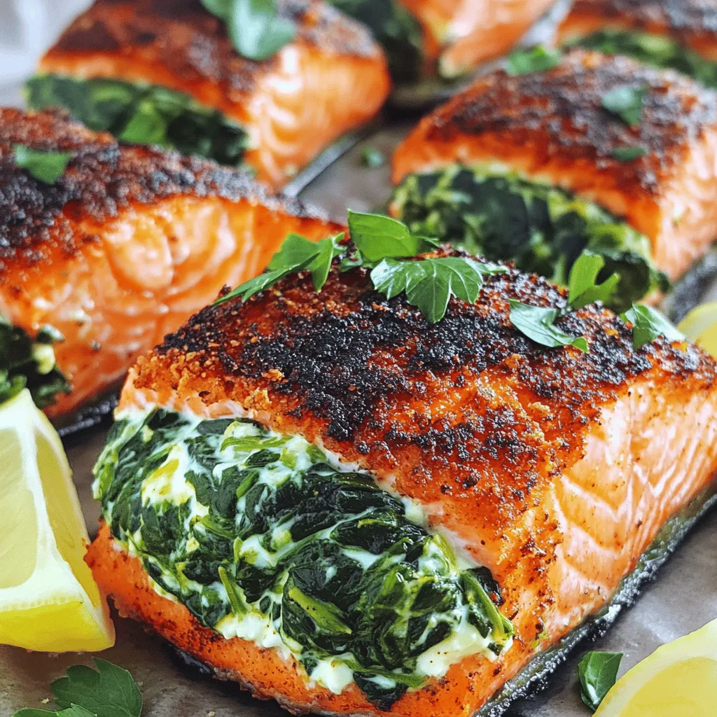 To make the blackened salmon recipe, you need fresh, simple ingredients. First, you need four salmon fillets, each about six ounces. Look for fillets that are firm and bright in color. Next, you’ll need two cups of fresh spinach. This gives the dish its vibrant green color and adds nutrients.