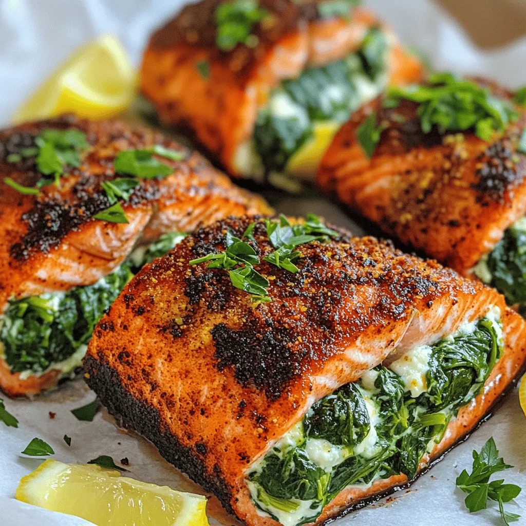 To make the blackened salmon recipe, you need fresh, simple ingredients. First, you need four salmon fillets, each about six ounces. Look for fillets that are firm and bright in color. Next, you’ll need two cups of fresh spinach. This gives the dish its vibrant green color and adds nutrients.