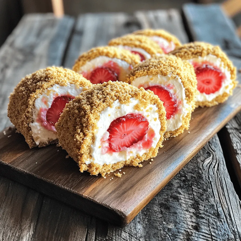 For easy strawberry cheesecake rolls, you need just a few simple items. Start with 6 large flour tortillas. These serve as the base for our rolls. Next, you’ll need 1 cup of softened cream cheese. This creates a smooth and creamy cheesecake filling. Add 1/2 cup of powdered sugar for sweetness and 1 teaspoon of vanilla extract for flavor. Fresh strawberries are key too. You’ll need 1 cup, hulled and sliced, to bring a bright taste. Finally, gather 1/2 cup of heavy whipping cream and 1 tablespoon of lemon juice. These make the filling light and fluffy. Don’t forget 1/4 cup of graham cracker crumbs to coat the outside.