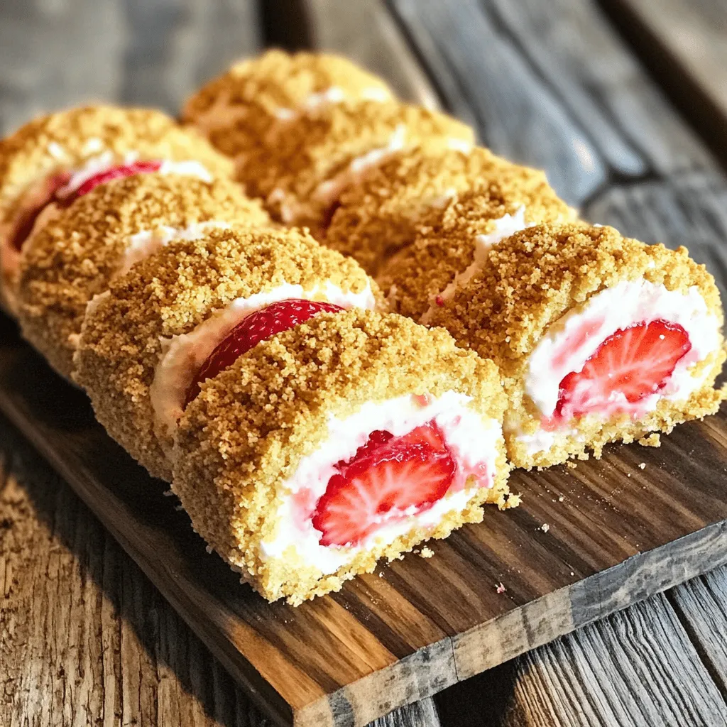 For easy strawberry cheesecake rolls, you need just a few simple items. Start with 6 large flour tortillas. These serve as the base for our rolls. Next, you’ll need 1 cup of softened cream cheese. This creates a smooth and creamy cheesecake filling. Add 1/2 cup of powdered sugar for sweetness and 1 teaspoon of vanilla extract for flavor. Fresh strawberries are key too. You’ll need 1 cup, hulled and sliced, to bring a bright taste. Finally, gather 1/2 cup of heavy whipping cream and 1 tablespoon of lemon juice. These make the filling light and fluffy. Don’t forget 1/4 cup of graham cracker crumbs to coat the outside.