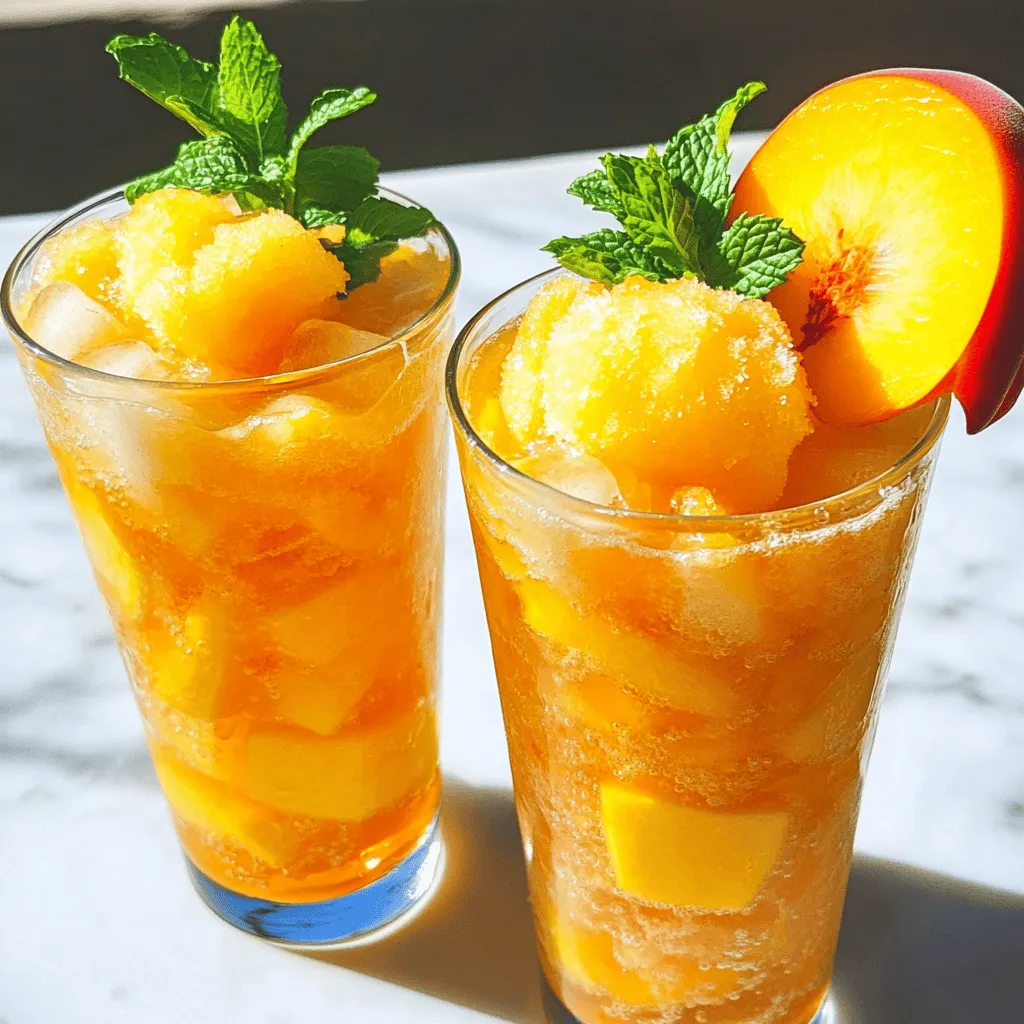 To make a perfect peach lemonade slush, you need just a few fresh ingredients. The main star is ripe peaches. You need four of them, peeled and sliced. Fresh fruit gives the best taste. For the lemonade, use one cup of freshly squeezed lemon juice. This amount comes from about four to five lemons.
