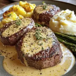 Seared Filet Mignon with Shallot Peppercorn Cream Sauce