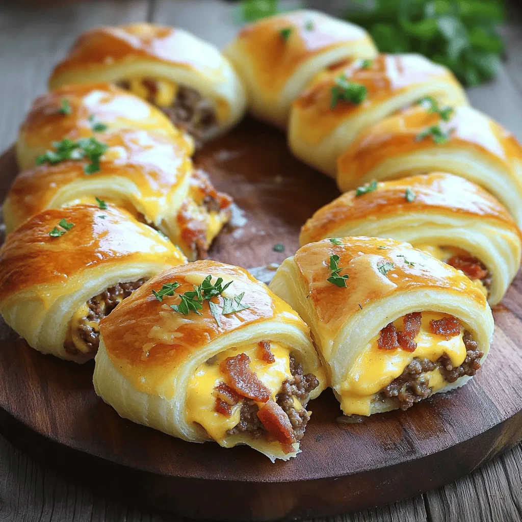 Garlic butter bacon cheeseburger rollups are a tasty twist on classic flavors. They combine ground beef, cheese, and bacon, all wrapped in buttery crescent roll dough. This dish packs a punch of flavor in every bite.
