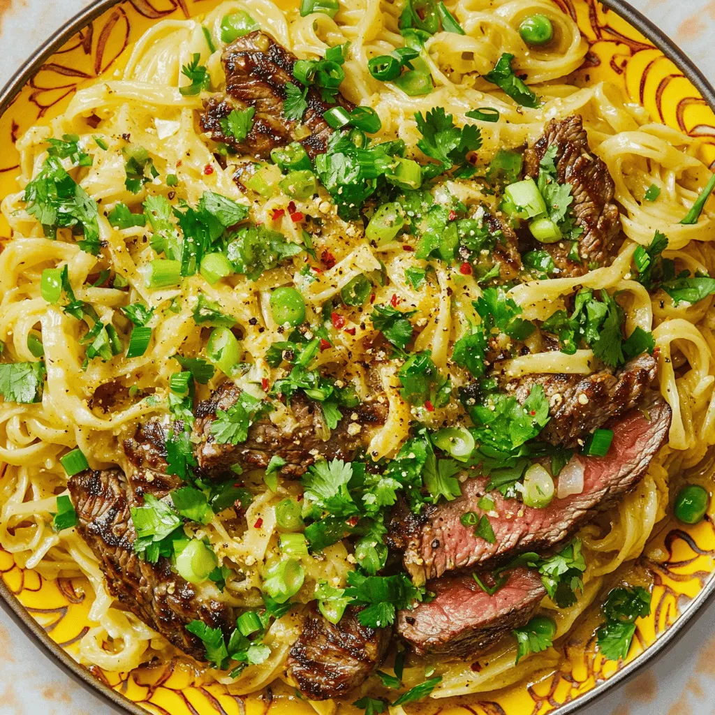 To make Garlic Butter Steak Lightning Noodles, you need a few key ingredients. First, use egg noodles. They cook fast and soak up flavors well. Next, flank steak is your star protein. It is tender and has great taste when cooked right. You also need butter, garlic, soy sauce, and oyster sauce. These make a rich garlic butter sauce that enhances the dish.