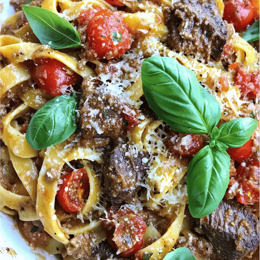 To create a rich beef pasta recipe, you need some key ingredients. First, get 1.5 lbs of beef chuck roast. This cut is perfect for slow cooking. Cut it into 1-inch cubes for even cooking.