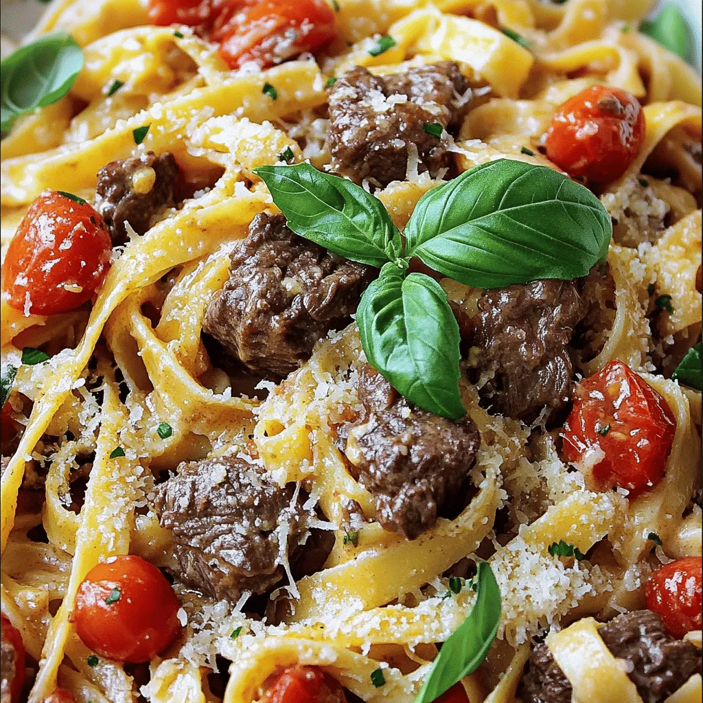 To create a rich beef pasta recipe, you need some key ingredients. First, get 1.5 lbs of beef chuck roast. This cut is perfect for slow cooking. Cut it into 1-inch cubes for even cooking.