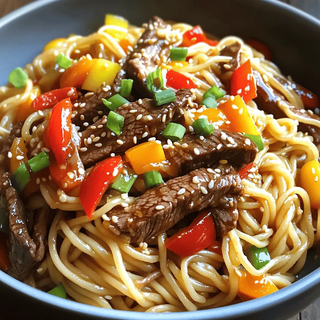 To make hoisin beef noodles, you need a few key ingredients. First, you will need 8 oz. of rice noodles. These noodles soak up flavors well and add a nice texture. Next, get 1 lb. of beef flank steak, sliced thin. This cut cooks quickly and stays tender.
