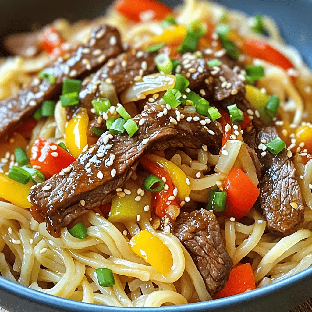 To make hoisin beef noodles, you need a few key ingredients. First, you will need 8 oz. of rice noodles. These noodles soak up flavors well and add a nice texture. Next, get 1 lb. of beef flank steak, sliced thin. This cut cooks quickly and stays tender.
