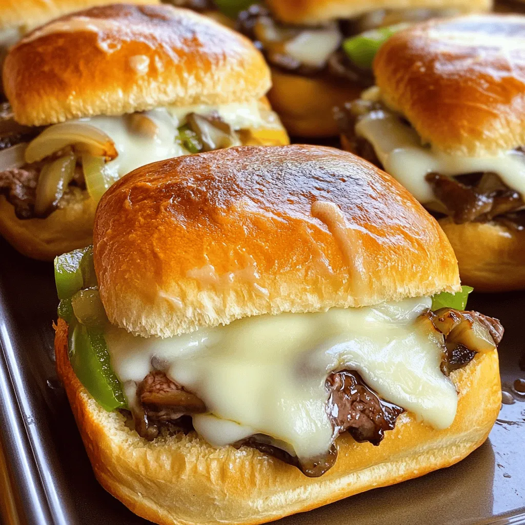 Philly Cheesesteak Sliders are mini sandwiches packed with flavor. They feature juicy ribeye steak, sautéed veggies, and melted cheese, all served on soft buns. This dish brings the classic Philly cheesesteak to a fun, bite-sized format.