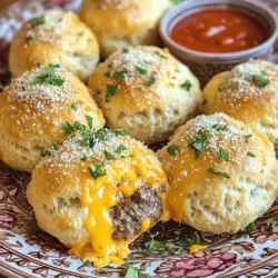 Garlic Parmesan cheeseburger bombs are a fun twist on classic flavors. They are small, tasty bites that combine juicy meatballs and cheesy goodness. You wrap these in biscuit dough and bake them until golden. Each bite bursts with flavor, making them great for any gathering.